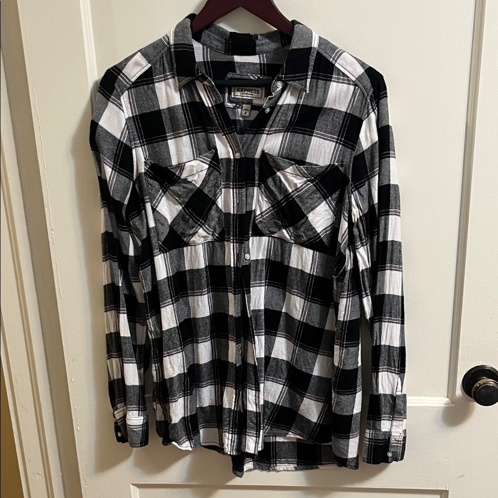 Express Monochrome Plaid Flannel Shirt